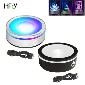 Base de lumière LED Rechargeable par USB pour verre cristal 3D, matériau acrylique ou Transparent et translucide, Base d'affichage pour interrupteur tactile