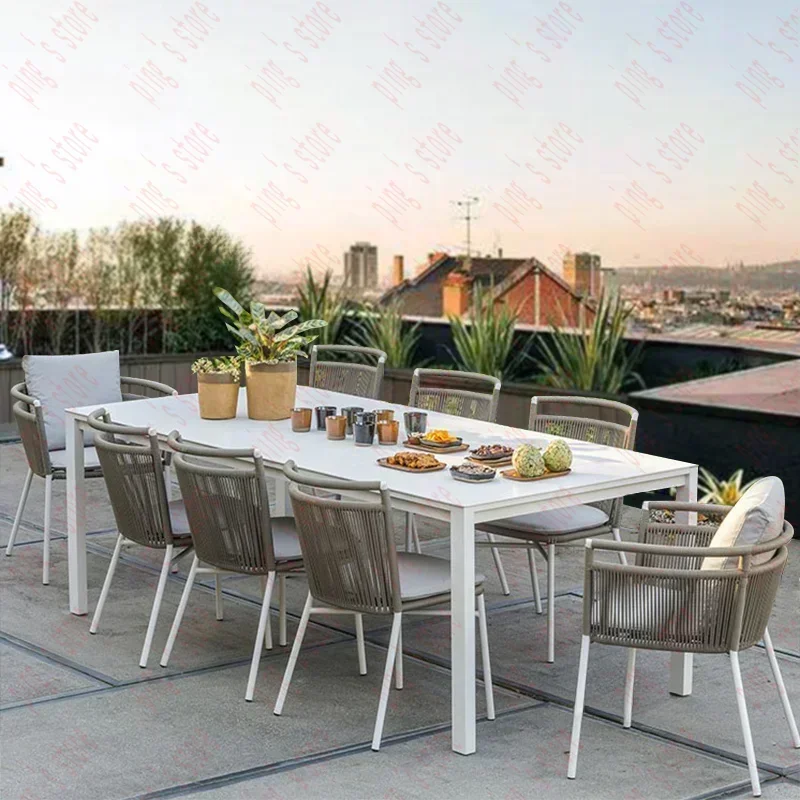 Nordic Aluminum Alloy Garden Furniture Sets Modern Outdoor Balcony Patio Restaurant Table Chair Open-air Home Leisure Armchair