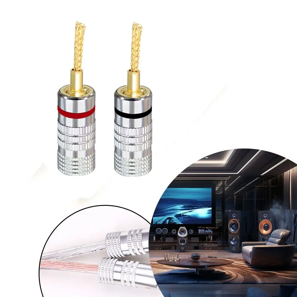 24K Musical Sound Banana Plug Gold Plated Pin Screw Type Nakamichi Banana Plug Speakers Amplifier Black&Red