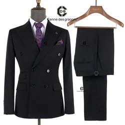 Cenne Des Graoom 2024 Black Stripe Men Suits Double-Breasted  Tailor-Made 2 Pieces Set Jacket Pants Business Meeting Wedding