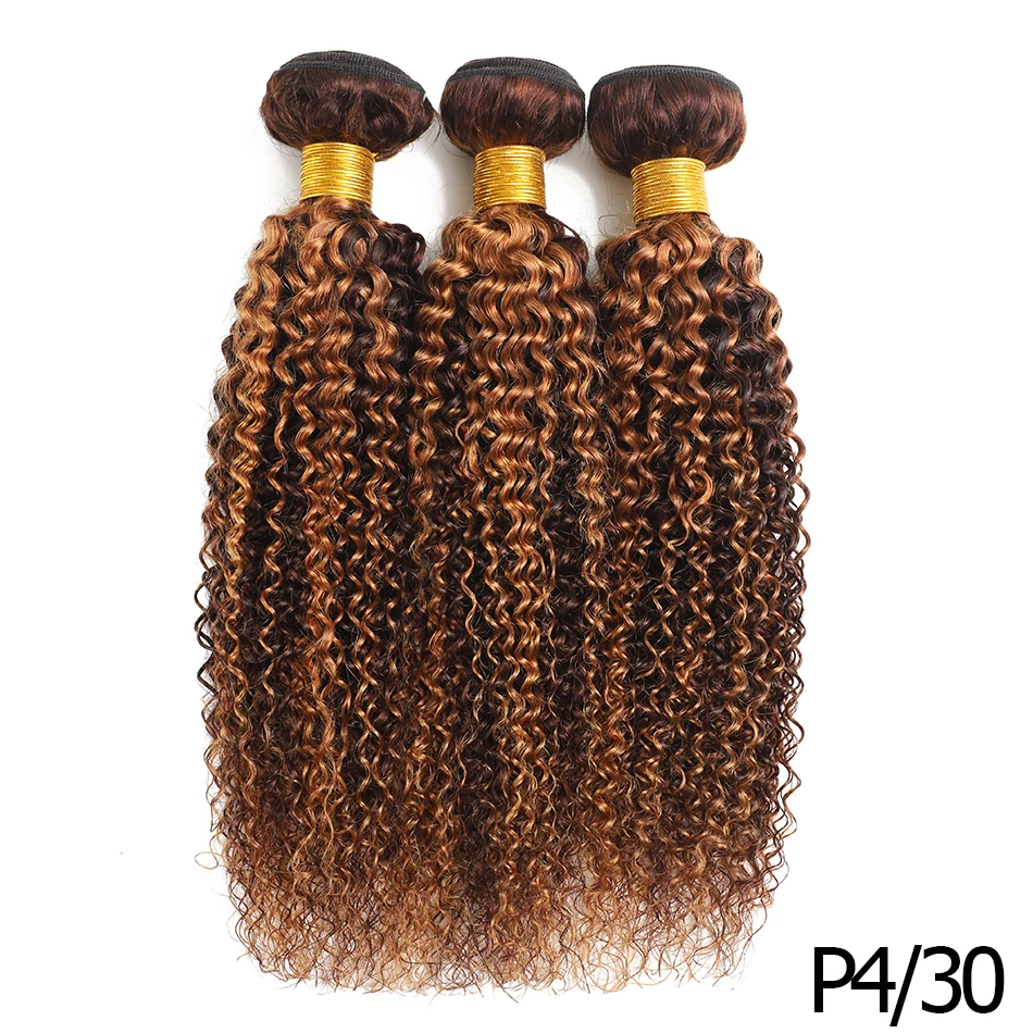 100% Virgin Highlight Kinky Curly Human Hair 3/4 Bundles Mixed Piano Blonde Brown Indian Afro Kinky Curls Sew in Hair Extensions