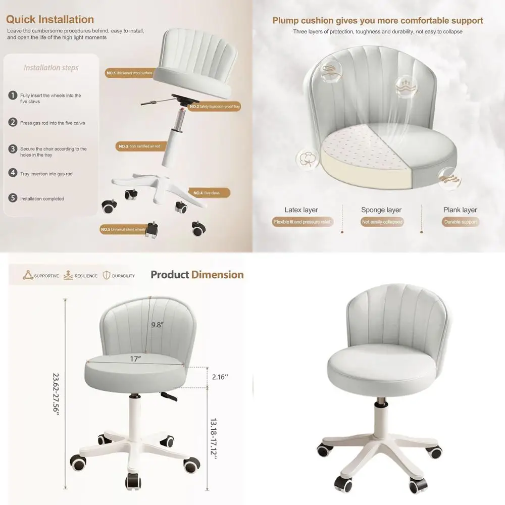 

Компактное поворотное кресло для рабочего стола – удобное кресло без подлокотников из искусственной кожи с регулируемой высотой и низкой спинкой для работы или спа-процедур