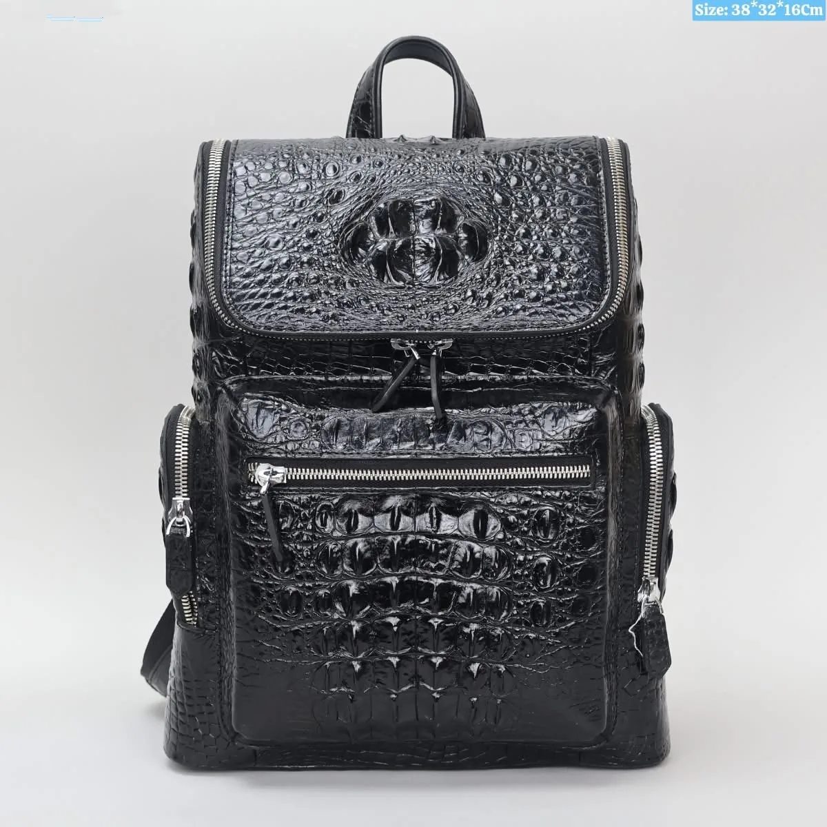 

2026 new fashion authentic crocodile leather men's backpack large-capacity business casual laptop bag student schoolbag