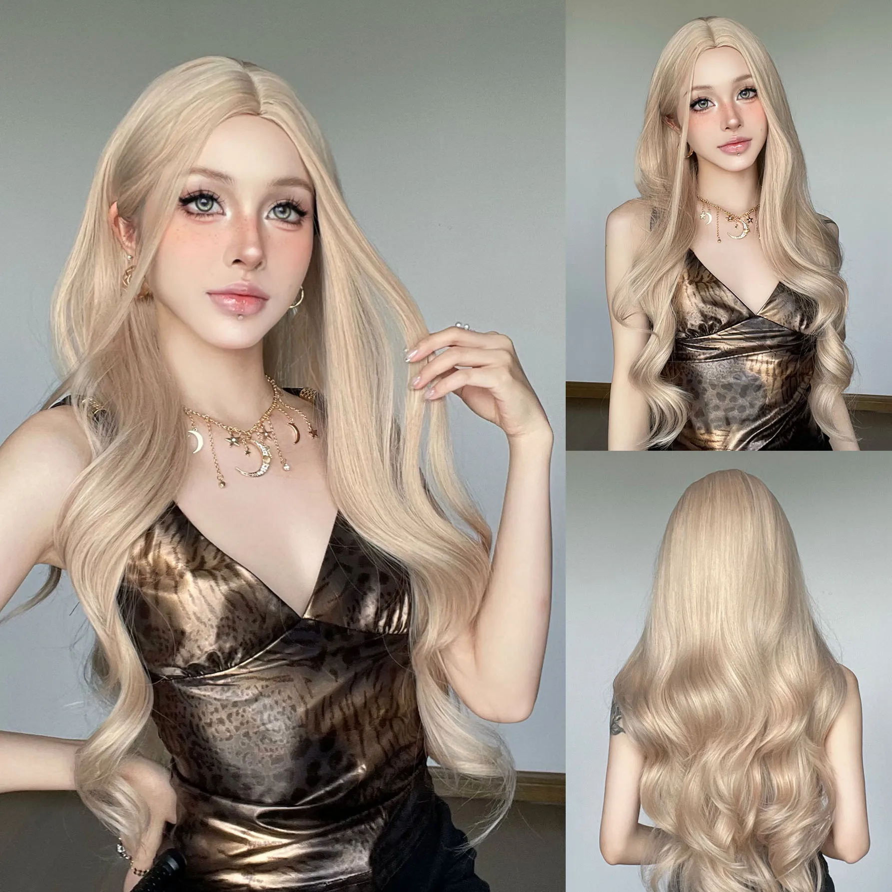 

Парик женский полный головной убор большая волна средний розовый блондин длинный вьющийся парик для малышек на каждый день