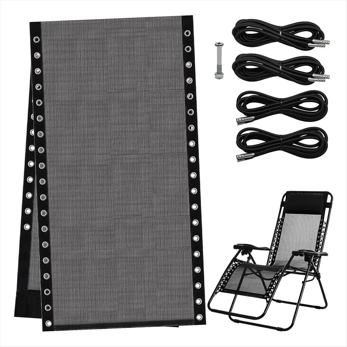 NEWChair Replacement Fabric with 4 Bungee Cord Lounge Chair Cloth Mesh Repair Kit for Patio Recliner Outdoor Lawn Pool A