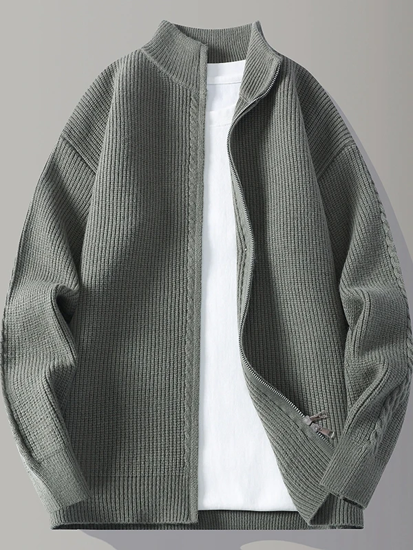 

Men's Knitted Zipper Cardigan Sweater Autumn Casual Sle American Retro Twist Knitwear Stand Collar Jaet Comfortable Fit