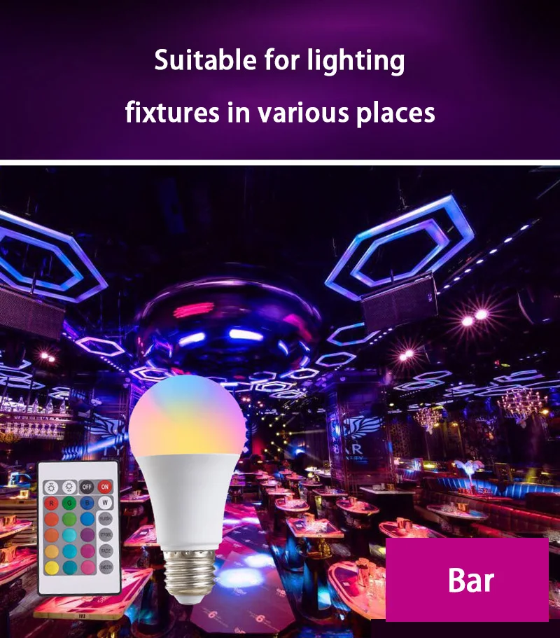 16 Colors 220V RGB Bulb LED Multicolor Bulb E27 Household Lighting Dimmable 24 Key Remote Control Smart Lamp Atmosphere Light