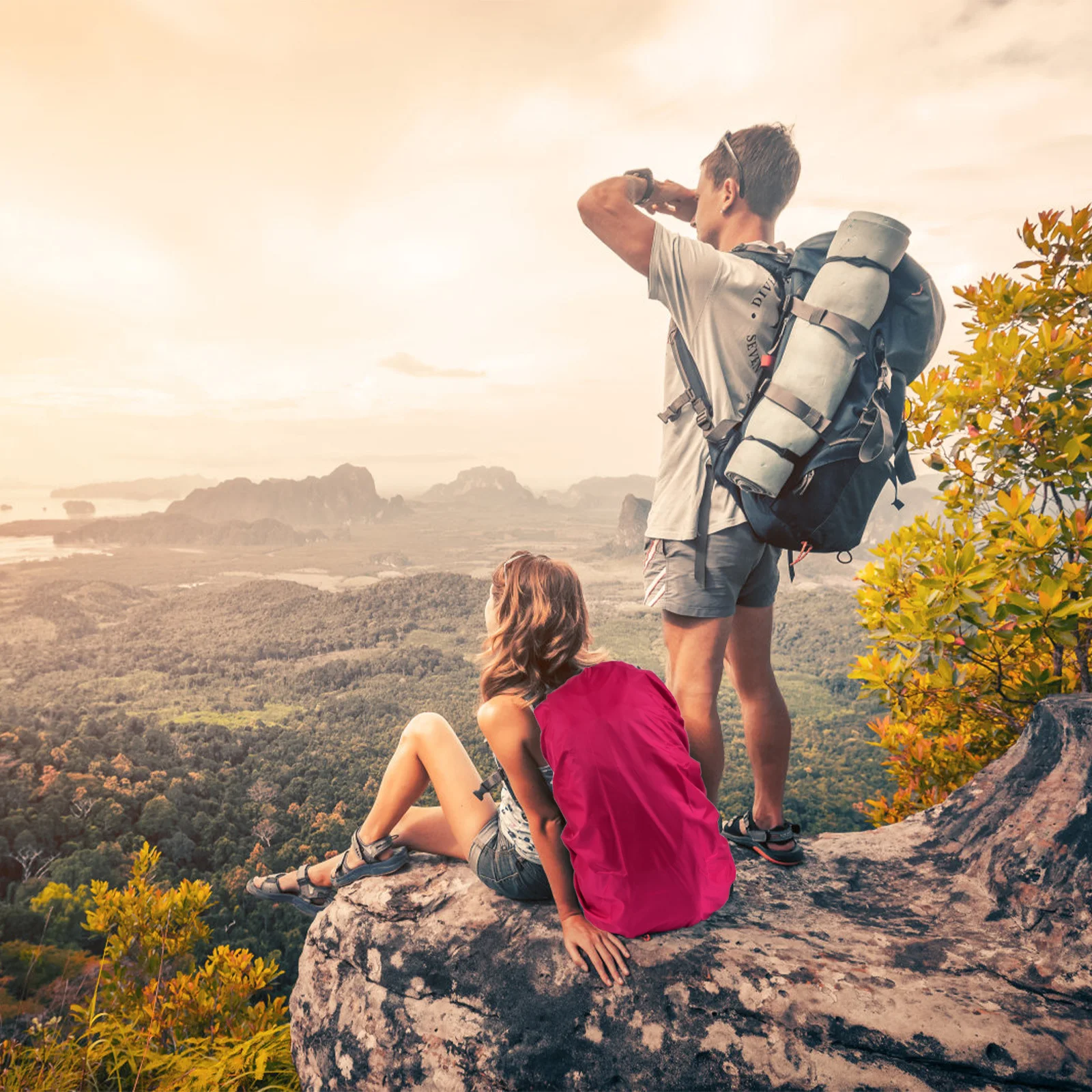 

35L Waterproof Backpack Rain Cover for Outdoor Travel Hiking Riding Rucksack Pack Protector Ultra-Light Portable Nylon Case Rose