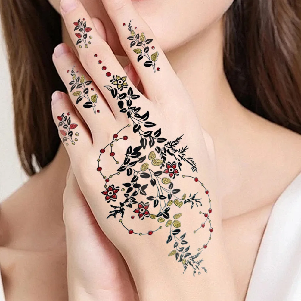 Haina Tattoo Stickers Long-lasting Waterproof Wedding Party Holiday Color Onion Pink Flowers Face Stickers Hand Tattoo Woman