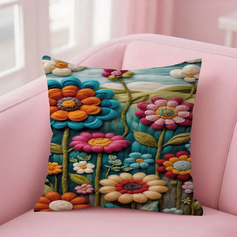 Simulation Simple Raised Embroidered Floral Pattern Pillow Case Pillow Cover Case Square Pillow Case Sofa with For Home