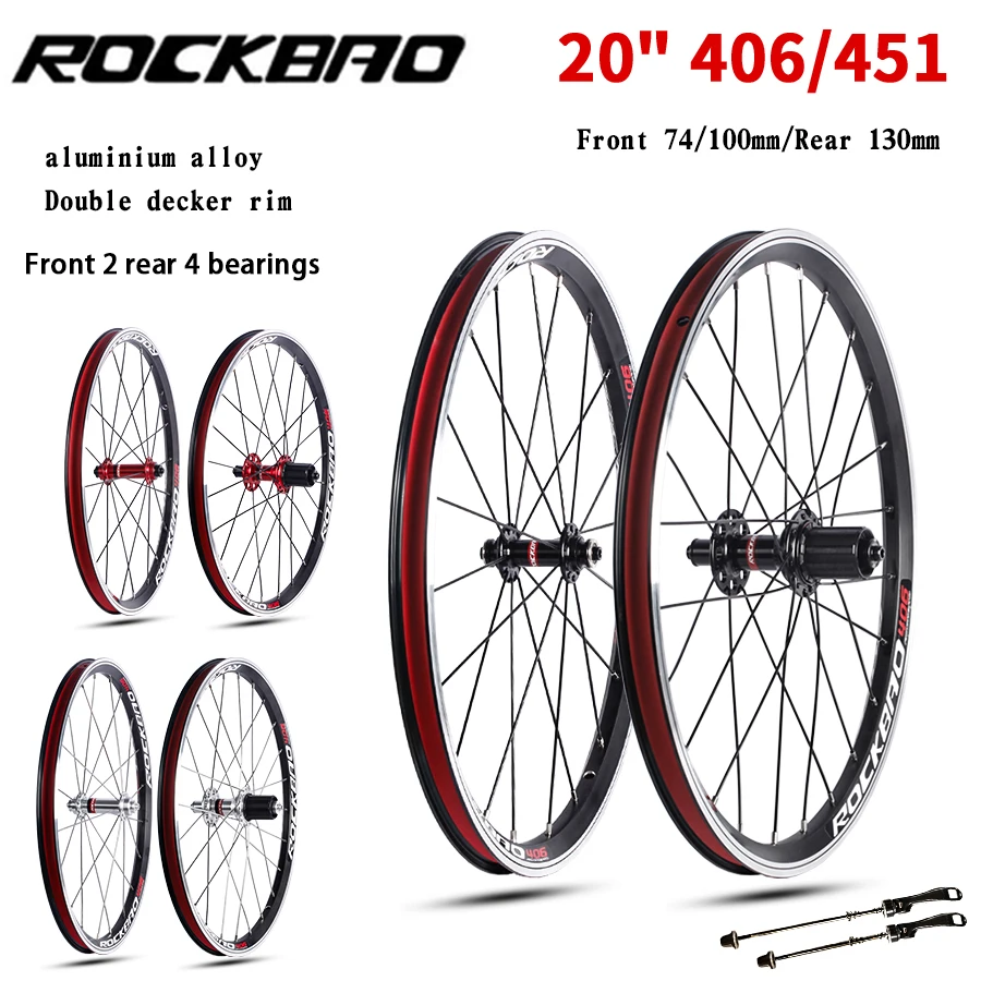 ROCKBAO 20 inch 406 451 Folding Bicycle Wheelset  Aluminum alloy Wheels V brake 4bearing7-11speed 20H 24H Bike Wheels