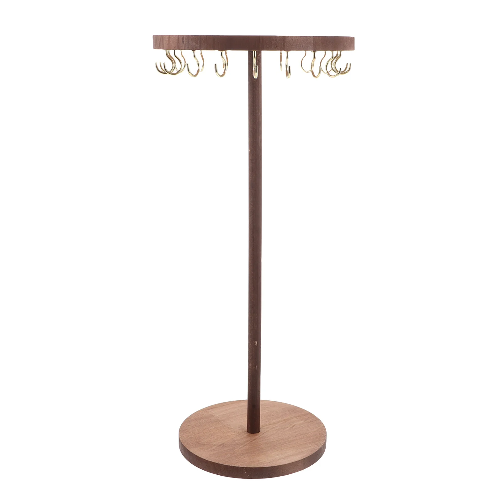 

Solid Wood Jewelry Rack Round Disk Hook Stand For Necklaces Bracelets Earrings Keychains Desktop Organizer Tower Wooden