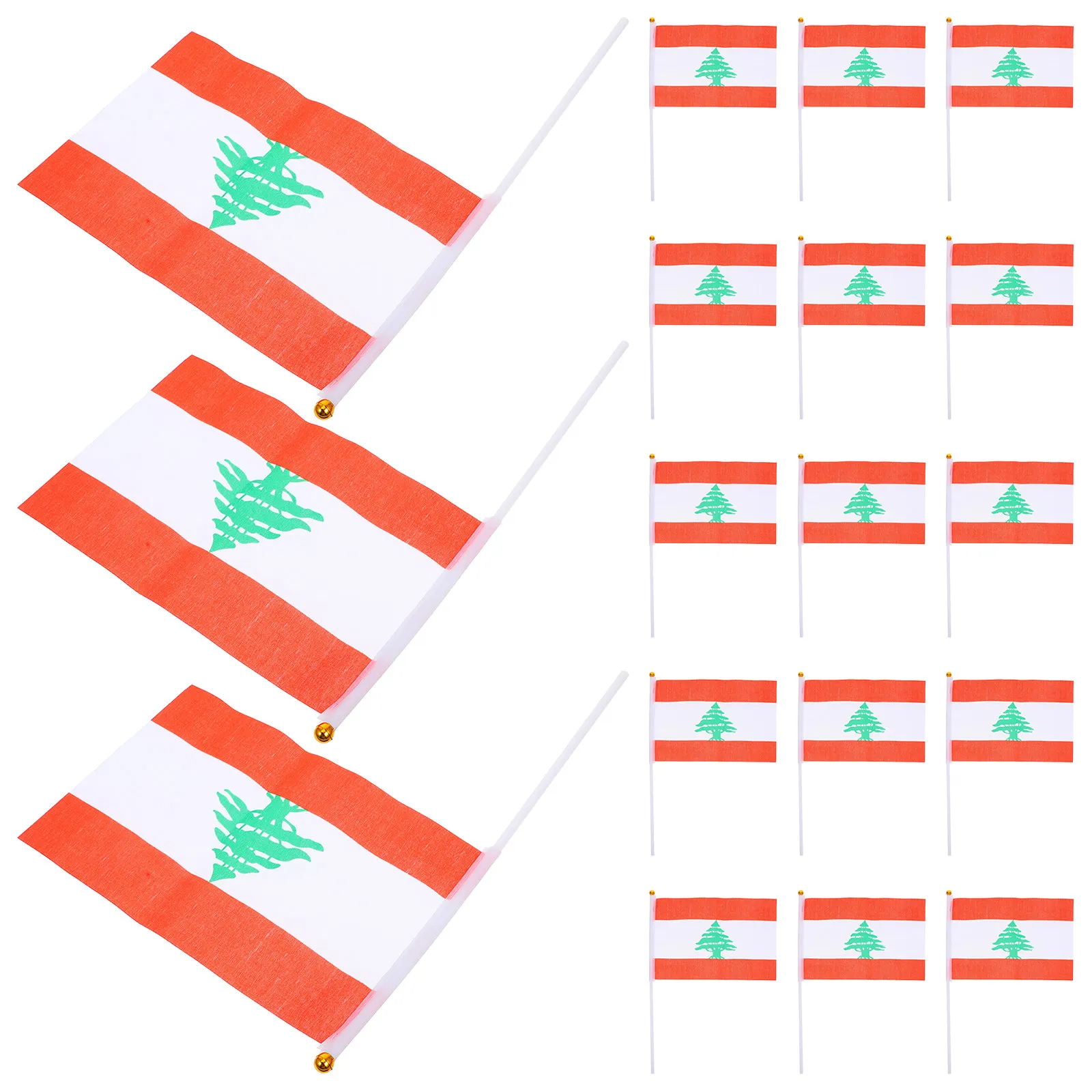 20Pcs Lebanon Small Hand Waving Flags Mini Polyester Lebanese Stick Flags for Holidays Celebrations Party Favors