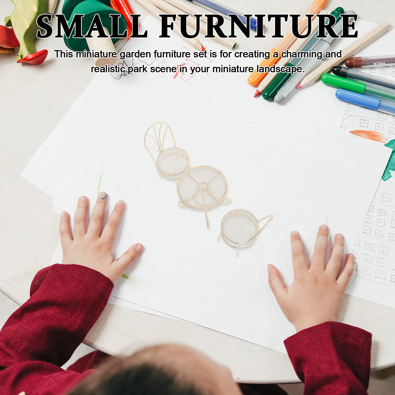 

1Set Miniature Garden Furniture Set Exquisite Small Table Chair for Dollhouse Decor Miniature Landscape Accessory Desktop