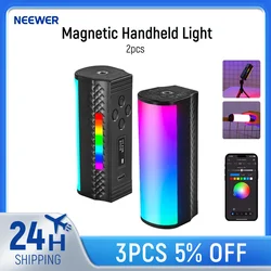NEEWER 2pcs Magnetic Handheld Light Wand with APP Control, 360° Full RGB Mini LED Video Light Stick 2500K~8500K Dimmable CRI 97
