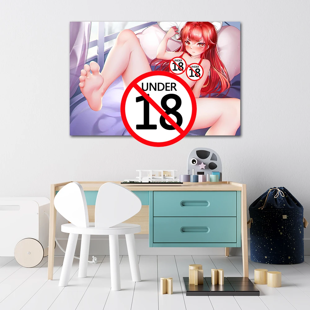 Cartoon Barefoot Girl Nude Redhead Beauty Canvas Painting Adult Anime Poster and Print Wall Art For Home Bedroom Decor No Frame