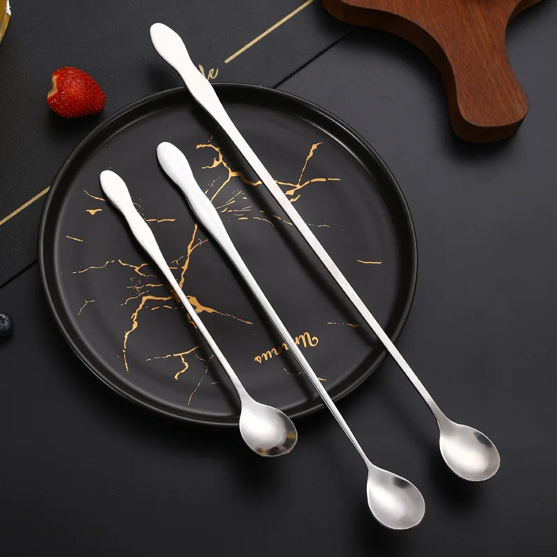 Long Handle Stainless Steel Stirring Spoon Silver Gourd Cutlery Ice Cream Coffee Teaspoons Kitchen Tableware Bar Accessories