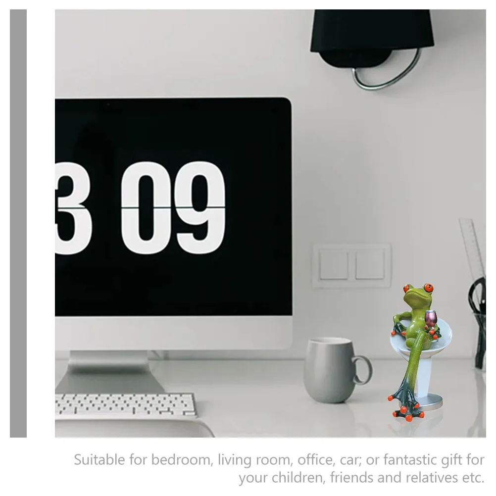 

Resin Frog Shape Sitting Drinking Frog Ornament Tabletop Desktop Adornment Bright Decorative Sculpture for Living Room Office