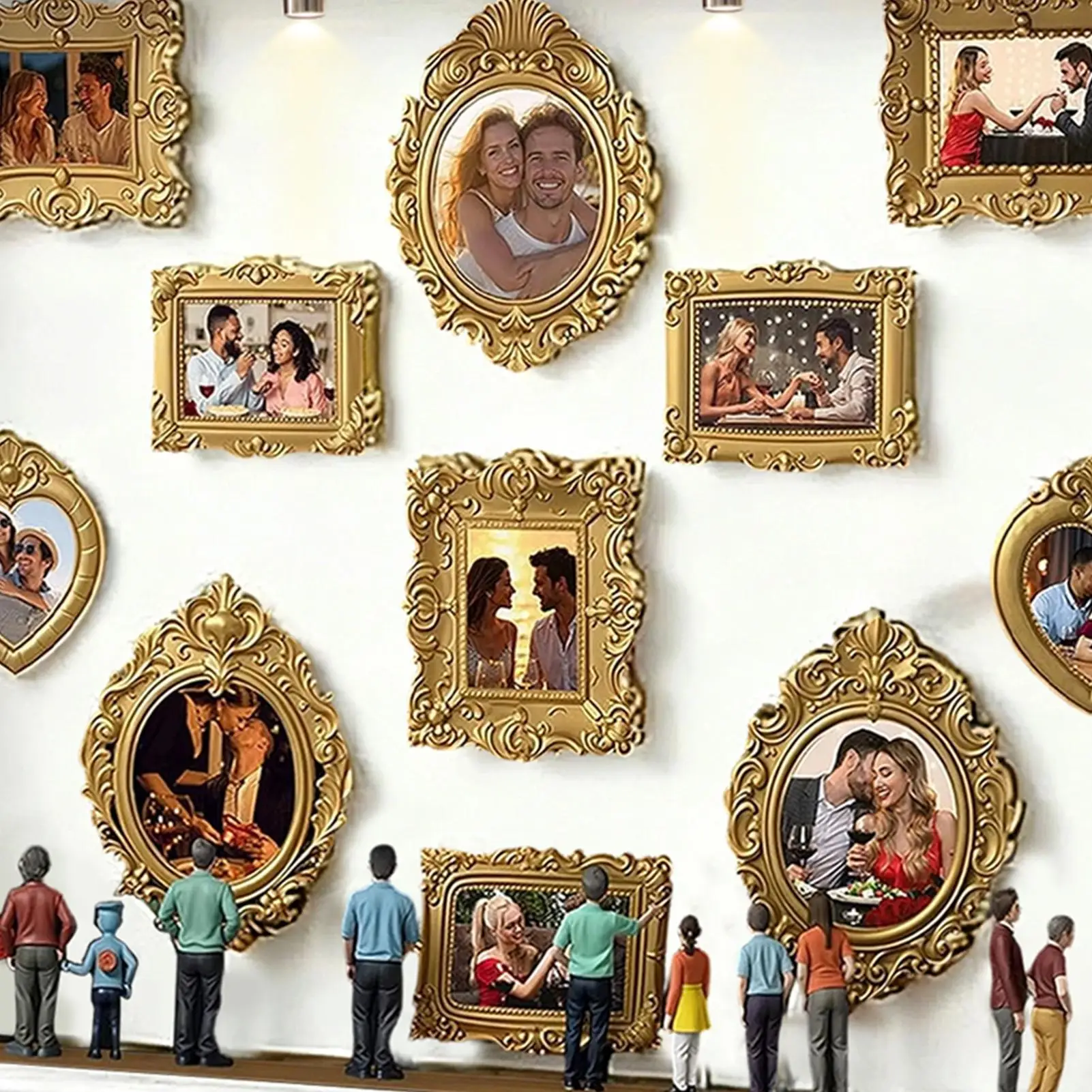 Silhouette Box Memory Photo Display Case With LED Light 11 Pieces Miniature Photo Frame With 8 Figurines For Home Valentines Dec