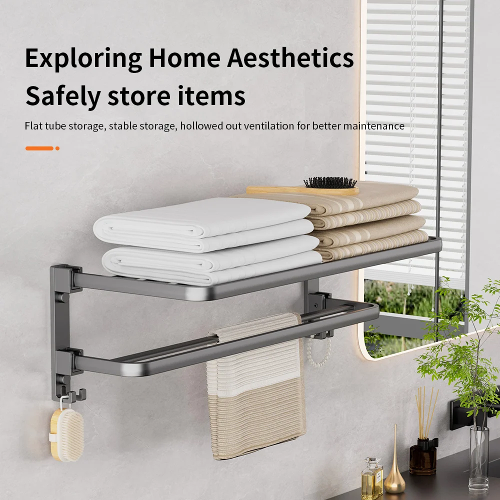 

Upgrade And Thicken Grey/Black Towel Rack Space Aluminum Toilet Storage Rack Wall Mounted BathTowel Rack