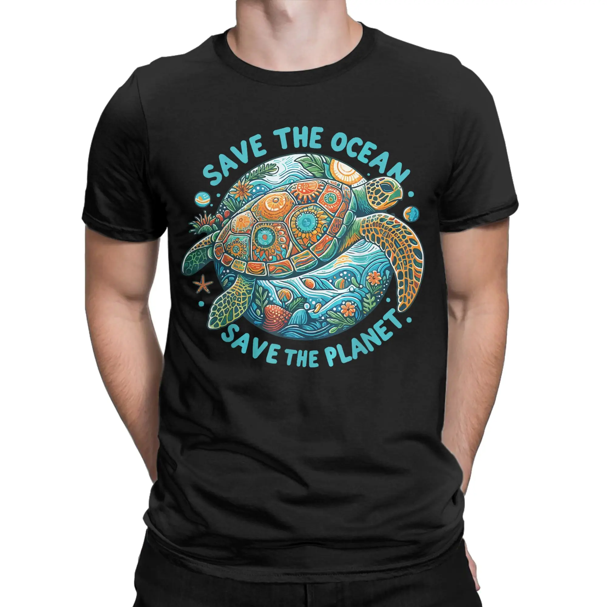 Men's Earth Day 2026 Restore Earth Sea Turtle Art Save the Planet T Shirts  Pure Cotton Tops Short Sleeve Crew Neck Tees T-Shirt