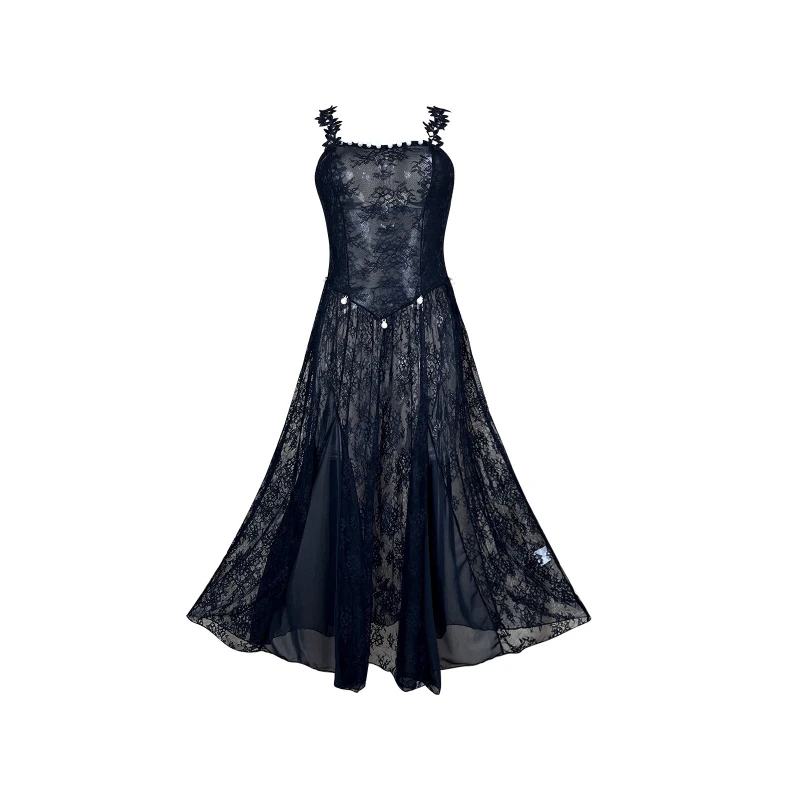 

2026 Hot Selling Exquisite Lace Splicing Mesh Flower Shoulder Strap Pearl Waist Home Sleeping Skirt for Women