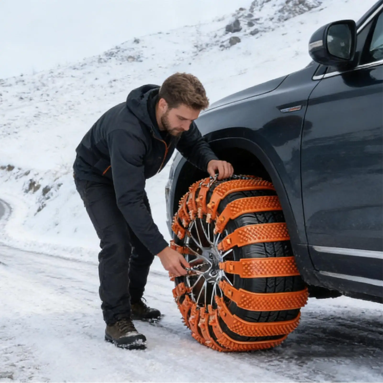 Snow Tire Straps 10 Pieces Adjustable Anti-Skid Car Grips Tire Straps For Snow For Auto Automotive Van Vehicle RV Truck SUV
