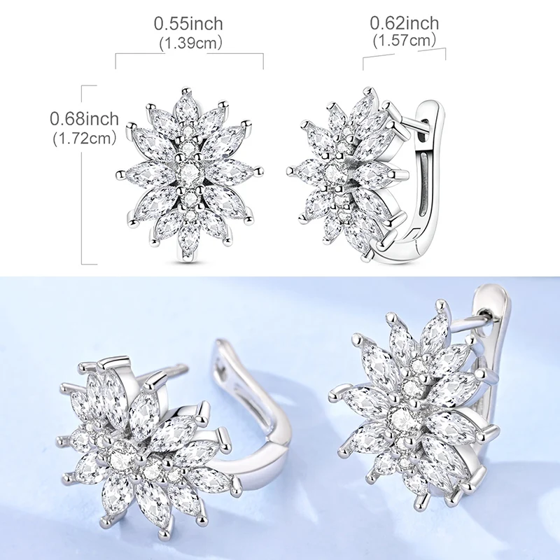 925 Sterling Silver Earrings Sparkling Snowflake Ice Crystal Shape Hoop Earrings For Women Anniversary Wedding Jewelry Gift