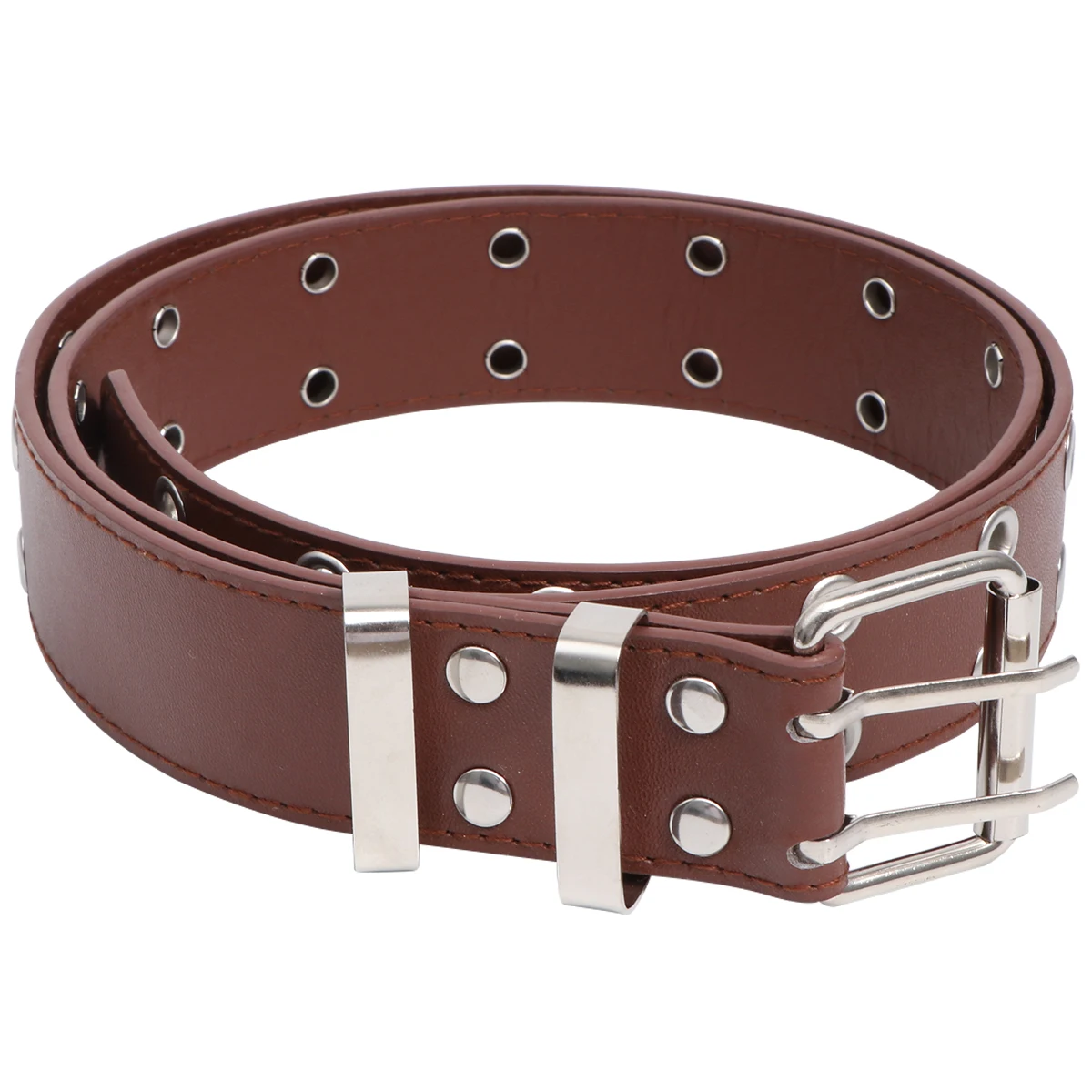 

Durable PU Iron Belt Adjustable Double Row Holes Casual Work Dating Mens Exquisite Detail Simple Punk Style Belt