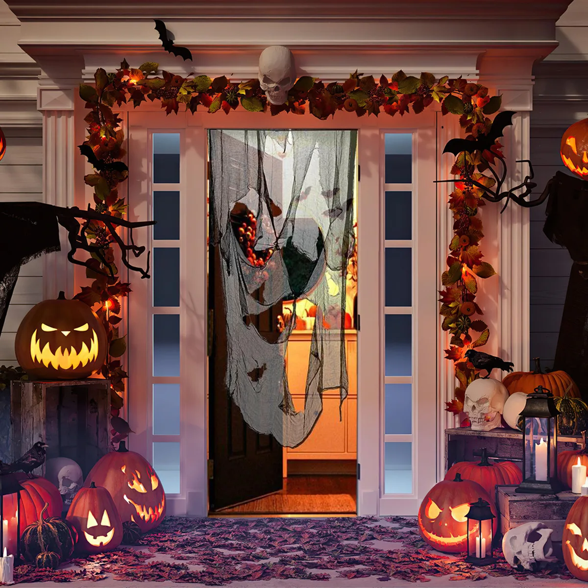 هالوين الشاش الأسود الرعب منازل مسكون ديكور أسود زاحف القماش حفلة مدخل المنزل جدار الشاش مشهد الإرهاب الدعائم