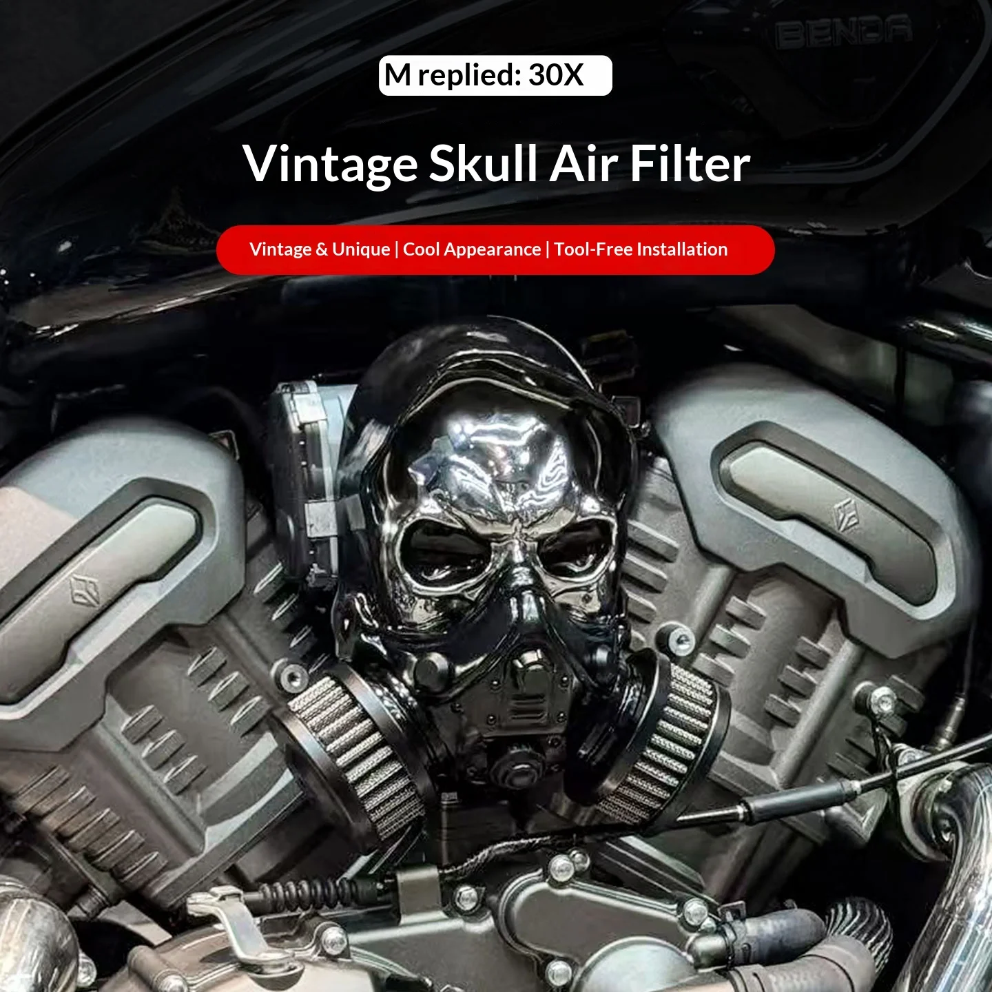 【Premium】For QJMOTOR Flash 250V/300/350/400/600 – Retro skull-themed air filter accessories