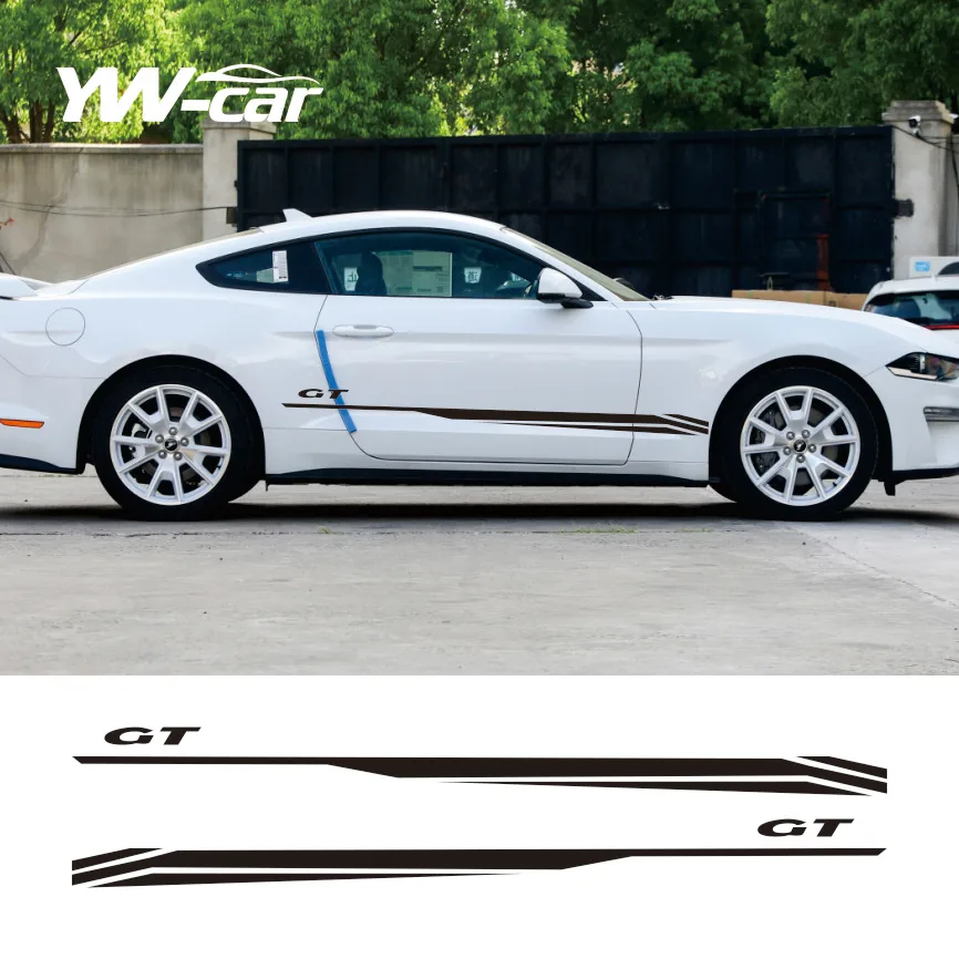 

2Pcs Racing Sport Car Body Door Side Stripes Skirt Stickers for Ford Mustang Coupe GT 2015- Shelby GT500 GT350 Car Accessories