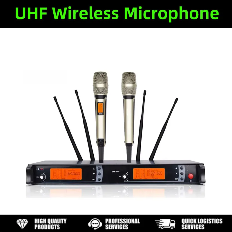 SKM9000 UHF Dual Metal Wireless Microphone System for Stage Bar KTV Teaching Long Distance Stable Anti-interference