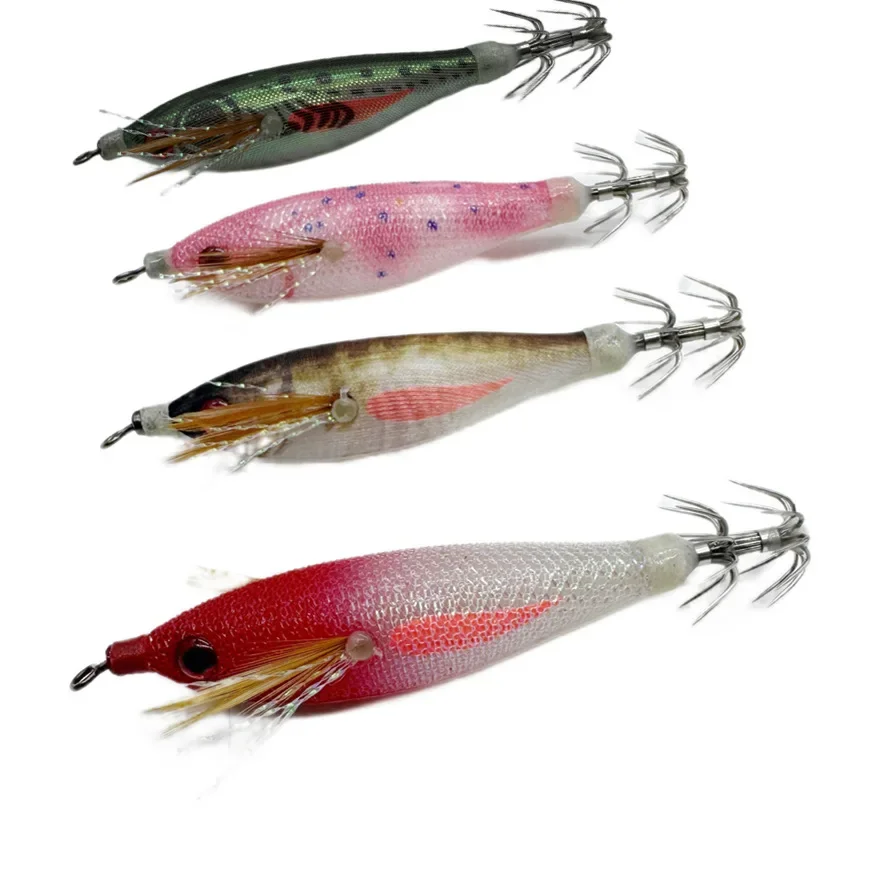 Horizontal Squid Jig Egi Set Tinsel UV Luminous Glow Simulation Shrimp Bait 3D Eyes Sharp Umbrella Hooks Night Sea Fishing gallery 4