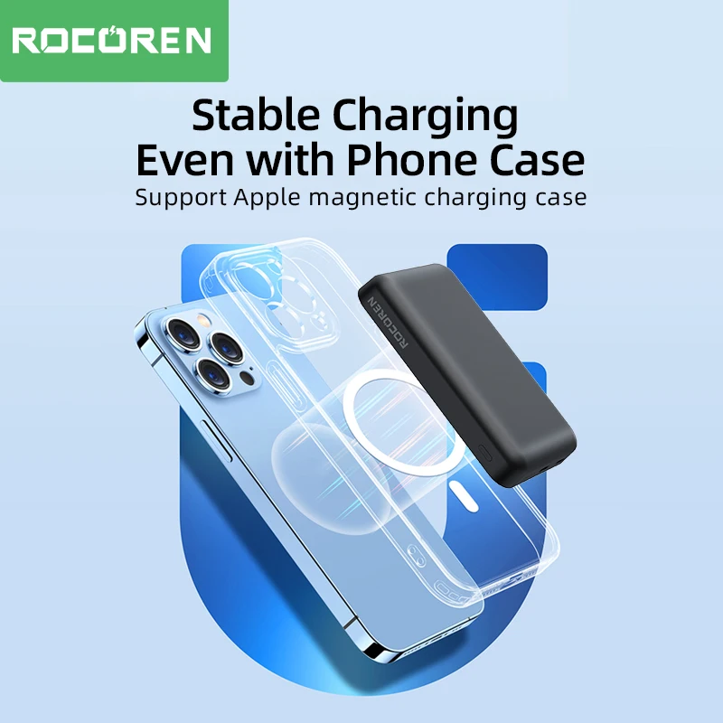 Rocoren 10000mAh Magnetic Power Bank PD 20W Wireless Charging For iPhone 14 Pro Max 5000mAh Mini Folding Stand External Battery