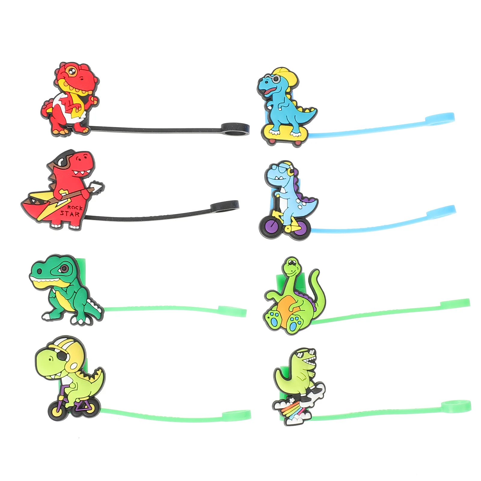 

8Pcs Silicone Straw Covers Cap Reusable Dinosaur Style Dust Plug for Drinking Straws Portable Smooth Safe Lip Protector