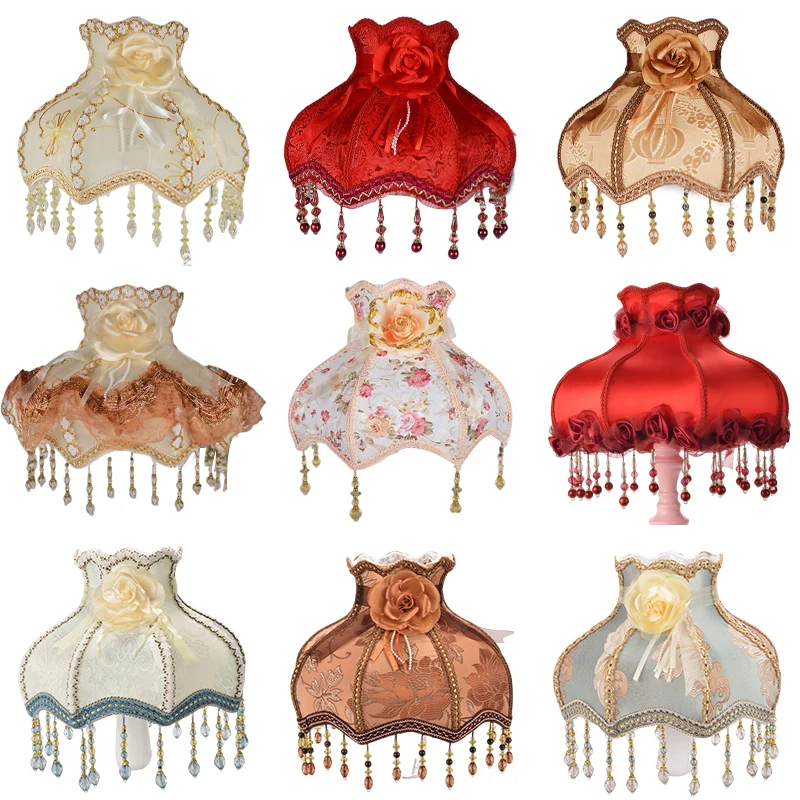 

Luxury European Style Lampshade Light Lamp Cover Nordic Home Decor Court Vintage High-End Cloth Art Bead Lace Lampshade