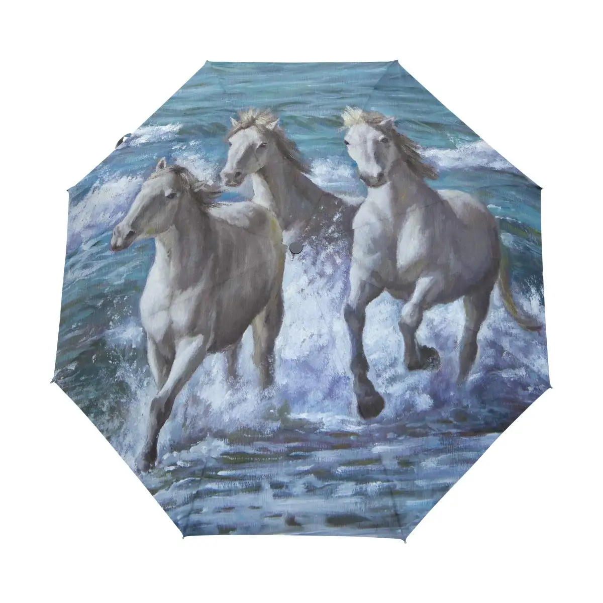 Galloping Horses Rain Sun Umbrellas Farmhouse Horse Animal Lightweight Windproof Folding Travel Umbrella for Adults Teens Men