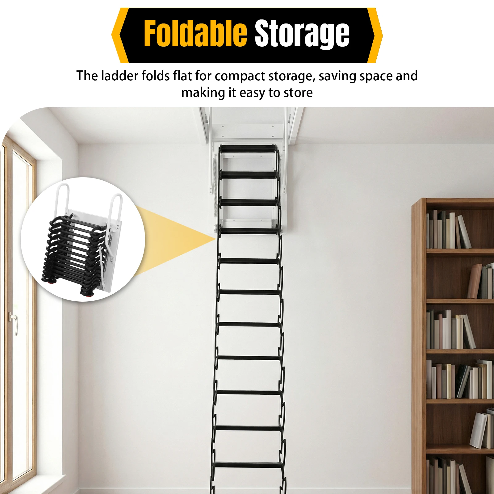 

Invisible Telescoping Stairs Pull Down System Manganese Steel Attic Staircases 440LBS Capacity for Garages/Roofs/Basements
