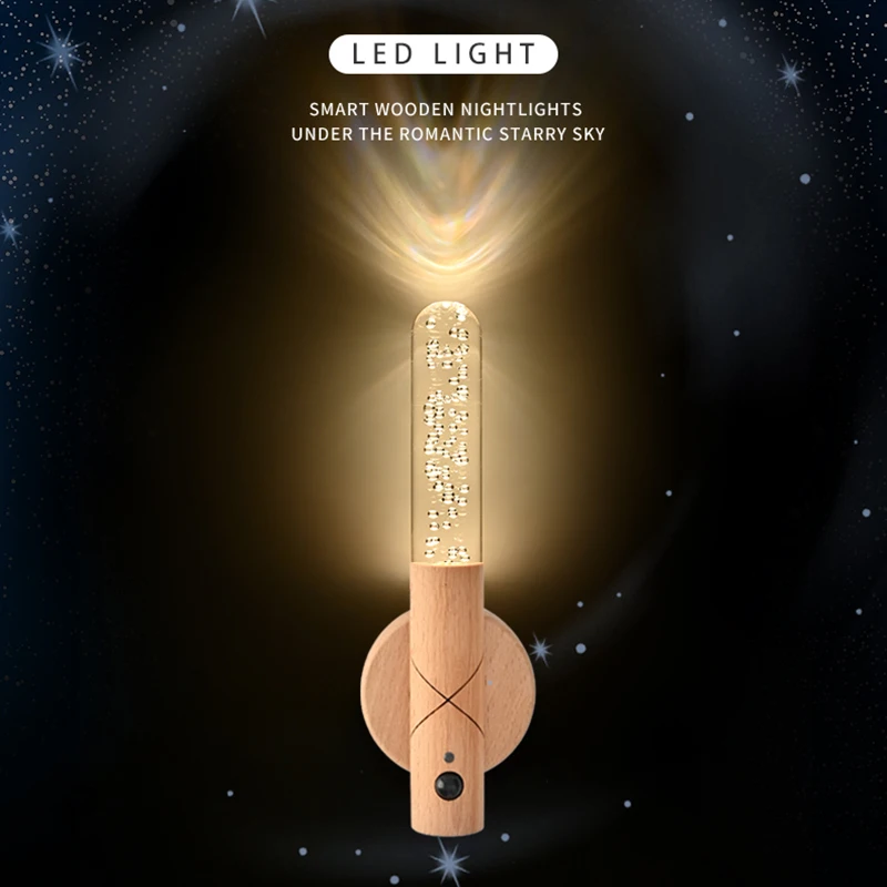 مصباح حائط LED لاسلكي بمستشعر للحركة ، ضوء ليلي دافئ ، عصا خشبية ، خزانة ممر ، ضوء خزانة ملابس ، ديكور منزلي