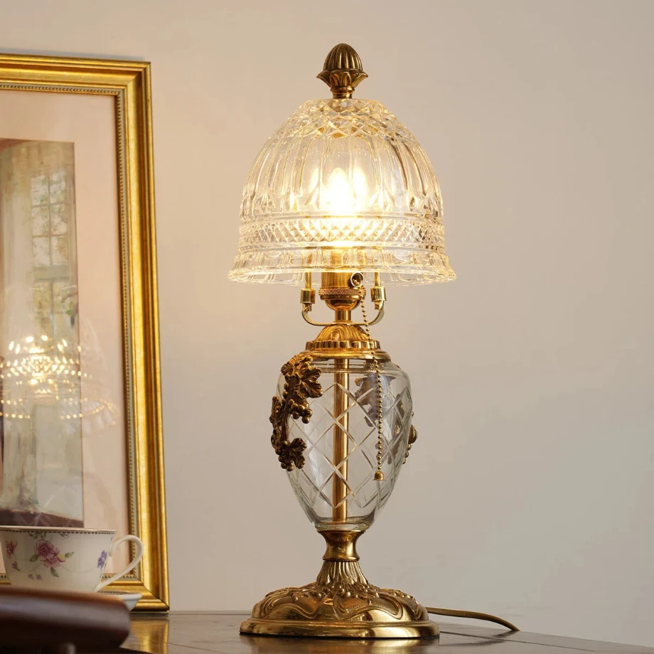Retro French Brass Table Lamp Glass Shade D18cm H50cm Candle Table Lamp Suitable For Bedroom, Living Room Showroom Decorations
