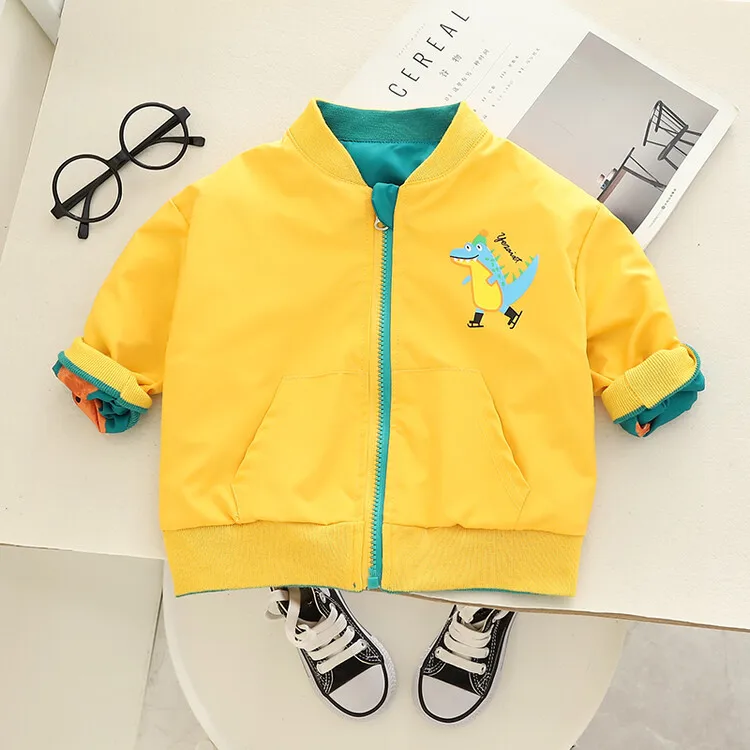 Kids Baby Boys Outerwears 2024 Spring Autumn Cartoon Bear Reversible Cotton Toddler Boys Coat Zipper Children Boys Jacket