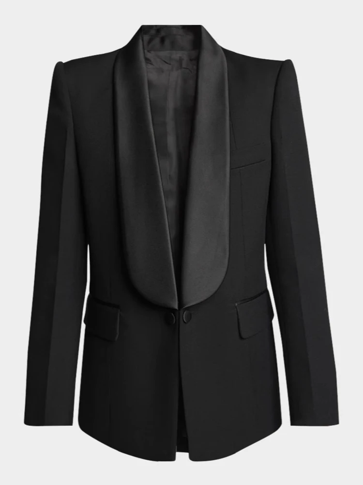 YERMORA 黒スリングルボタンカジュアルブレザー女性のためのラペル長袖ルーズ新ジャケットファッション潮春秋 2025