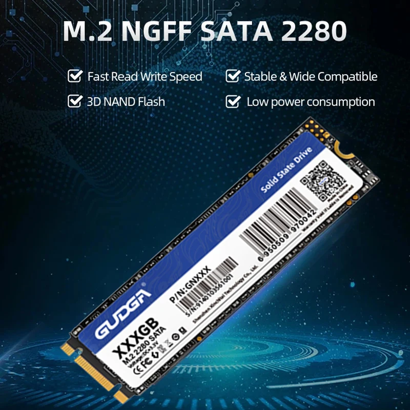 GUDGA M2 NGFF SATAIII SSD M.2 2280 mm 512 Go 1 To 2 To 4 To 128 Go 256 Go Disque dur interne HDD SATA pour ordinateur portable de bureau Disque dur Disque Ordinateur Accessoire de stockage SSD 128 Go 500 Go 240 Go