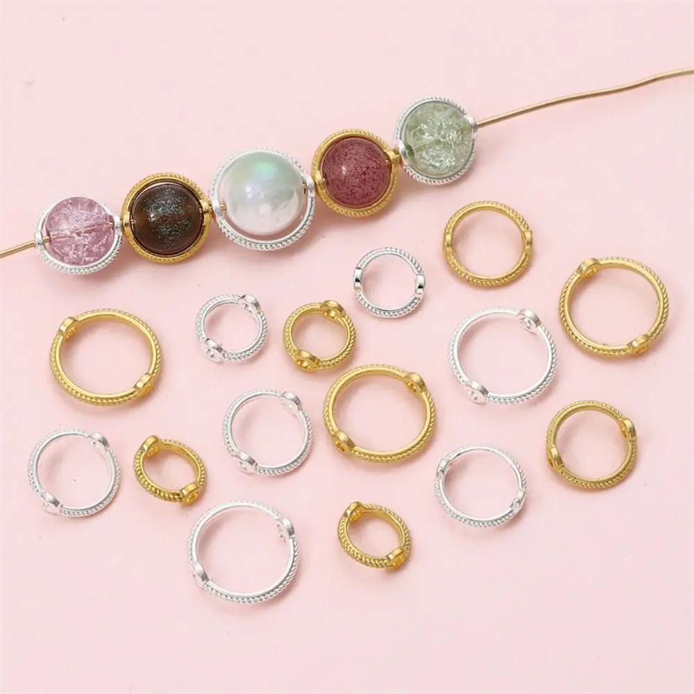 New 6-10mm Bead Ring Connector Necklace Bracelet DIY Bead Circle Alloy Color Through Hole Beads Frame Ring