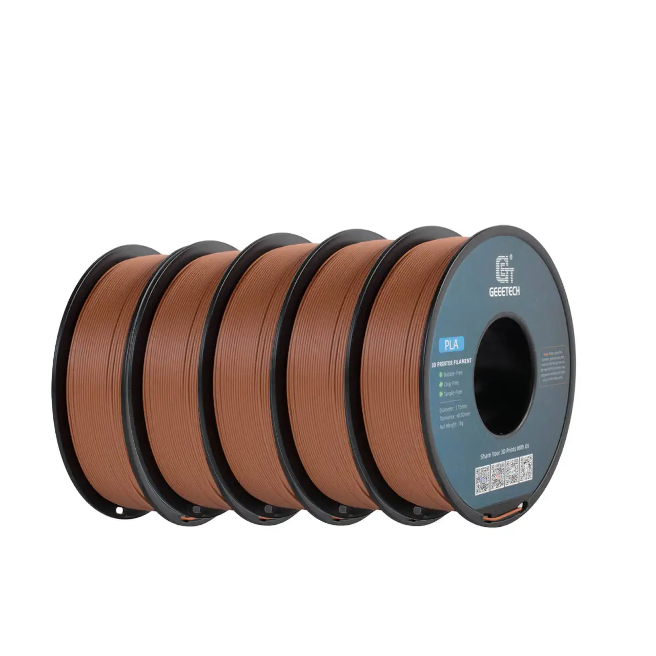 GEEETECH Wood PLA 5 packs (5kg).  Wood, Black Walnut, Rosewood, Ebony.