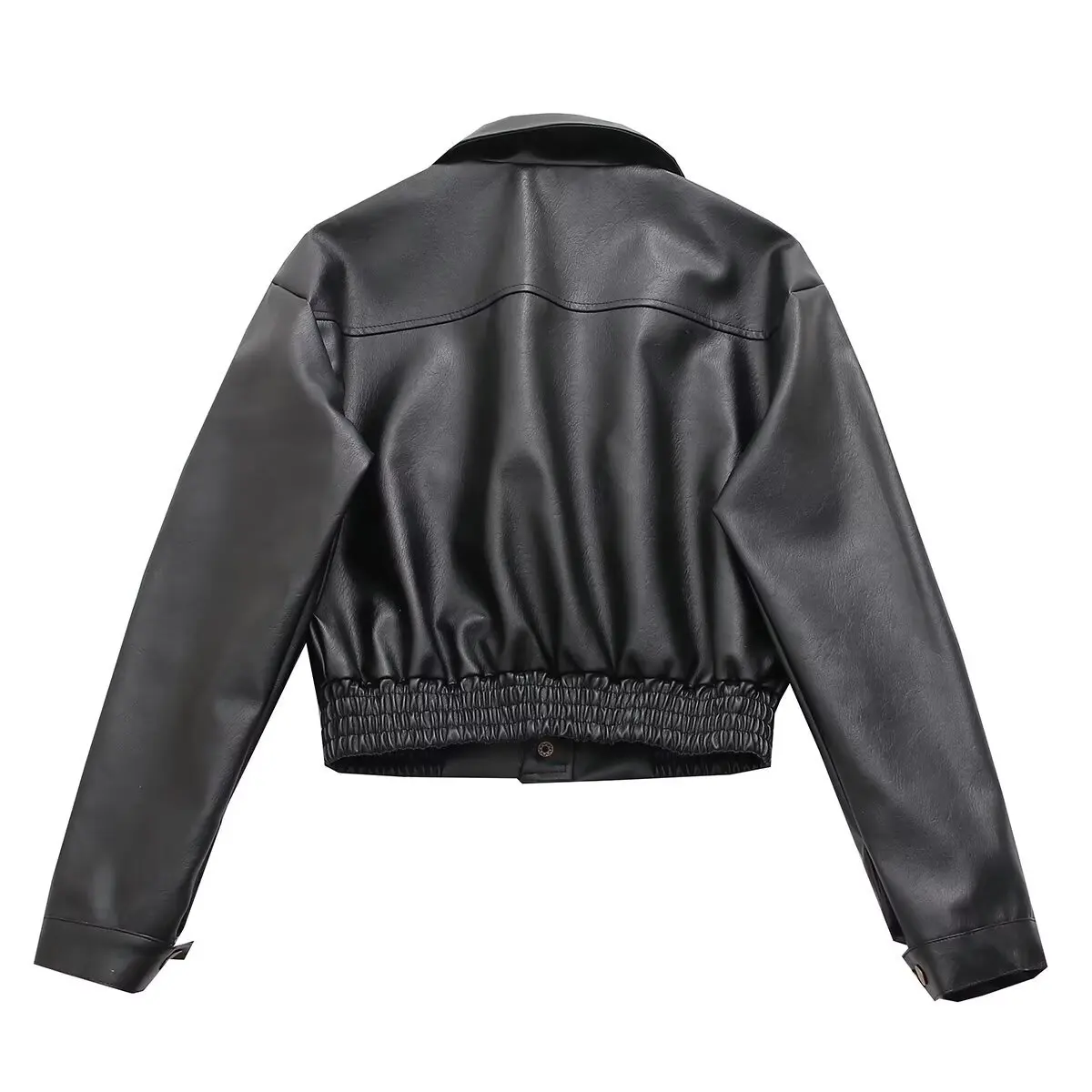 2024 Women's Retro Biker's Leather Jacket Spring New Fitted Waist Turn-down Collar PU Leather Jacket