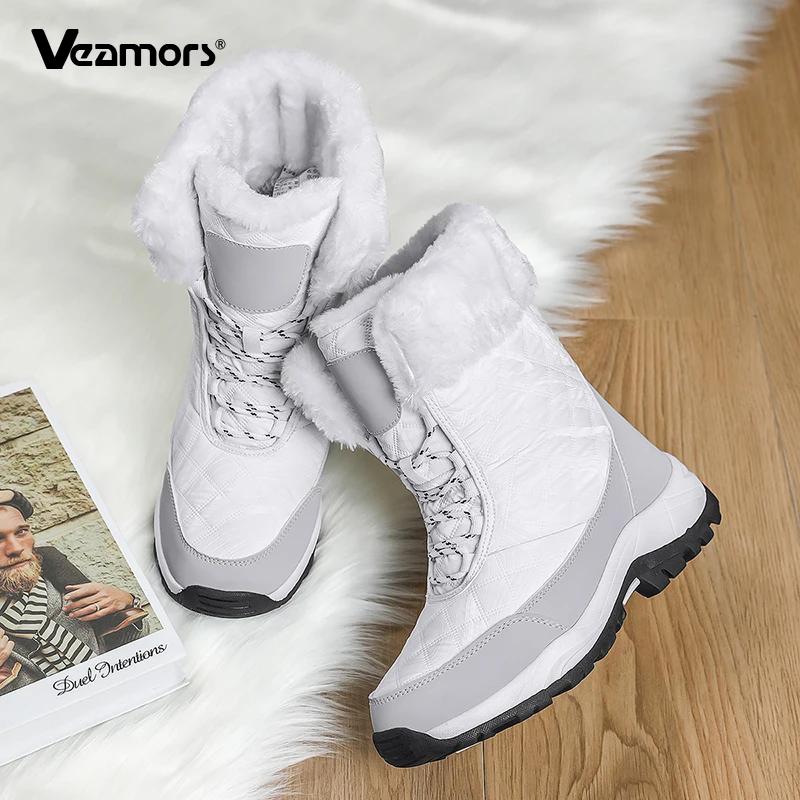 Winter Plush Snow Boots Anti-slip Women's Hiking Boots Warm Cotton Shoes High-top Outdoor Walking Trekking Shoes