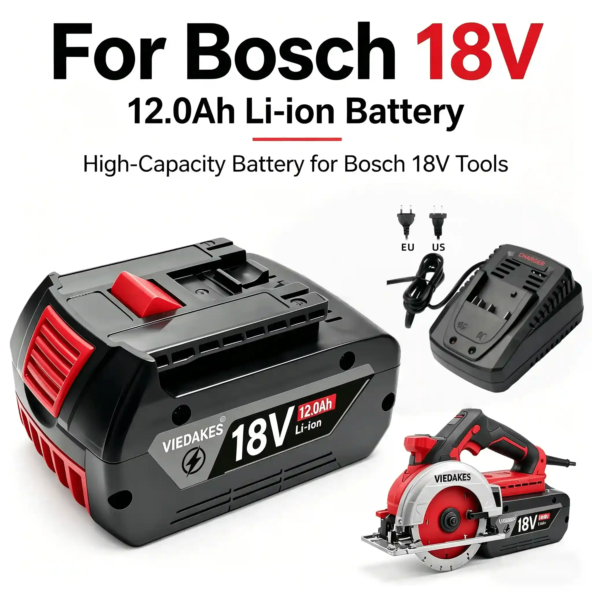 

VIEDAKES For Bosch 18V Battery BAT618 10.0Ah Durable High Power Battery Premium Replacement Lithium Power Tool 18V Battery✅