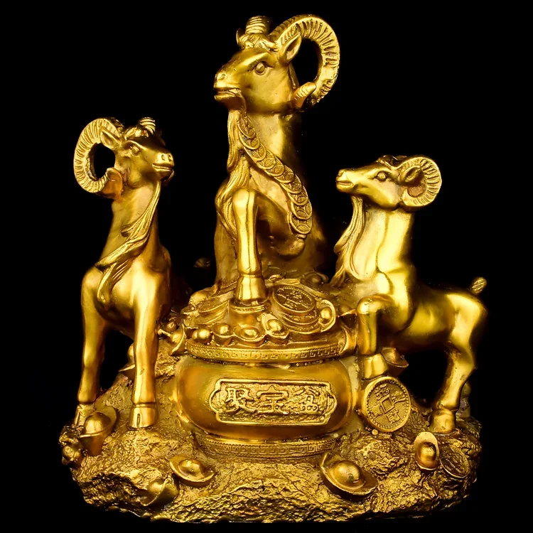 Bring in wealth treasure HOME office TOP Money Drawing efficacious Talisman # Three Rams Bring Bliss FENG SHUI Brass statue